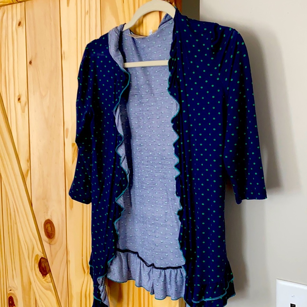 Melanie by Ava Rose XS Preppy Navy Blue with Green Polka Dots Cardigan